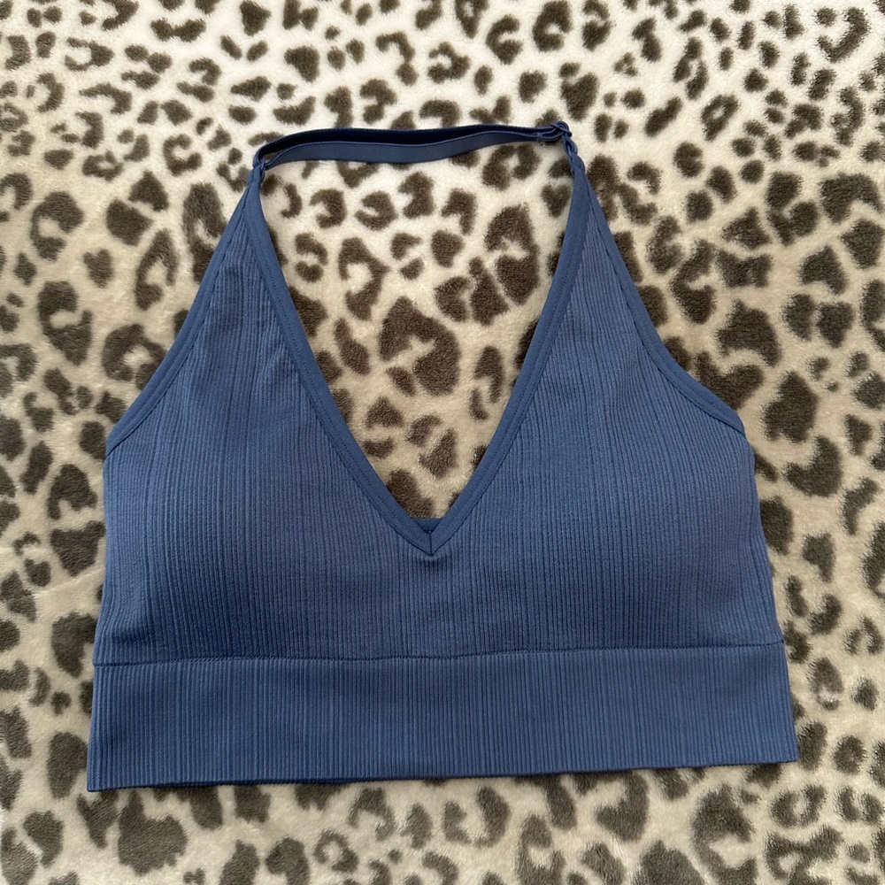 NWOT PINK Victoria’s Secret Ribbed Halter Bralette in Blue Size Medium